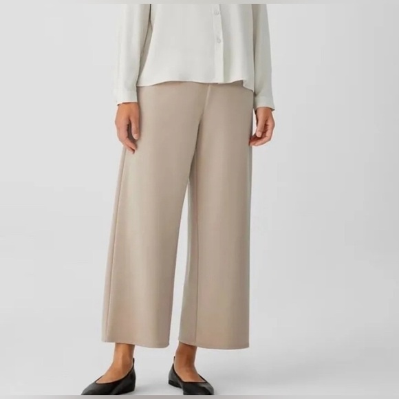NWT Eileen Fisher Silk Georgette Wide Leg Pant in Stone Taupe - Size 12. - Picture 1 of 16